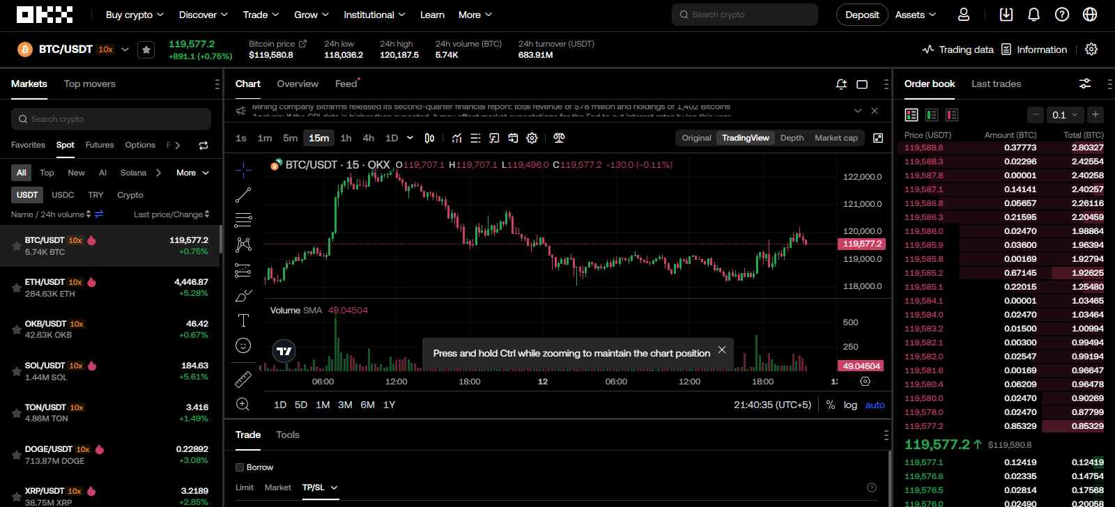 OKX Spot Trading Interface