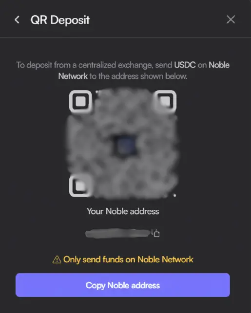 dYdX Noble Network deposits