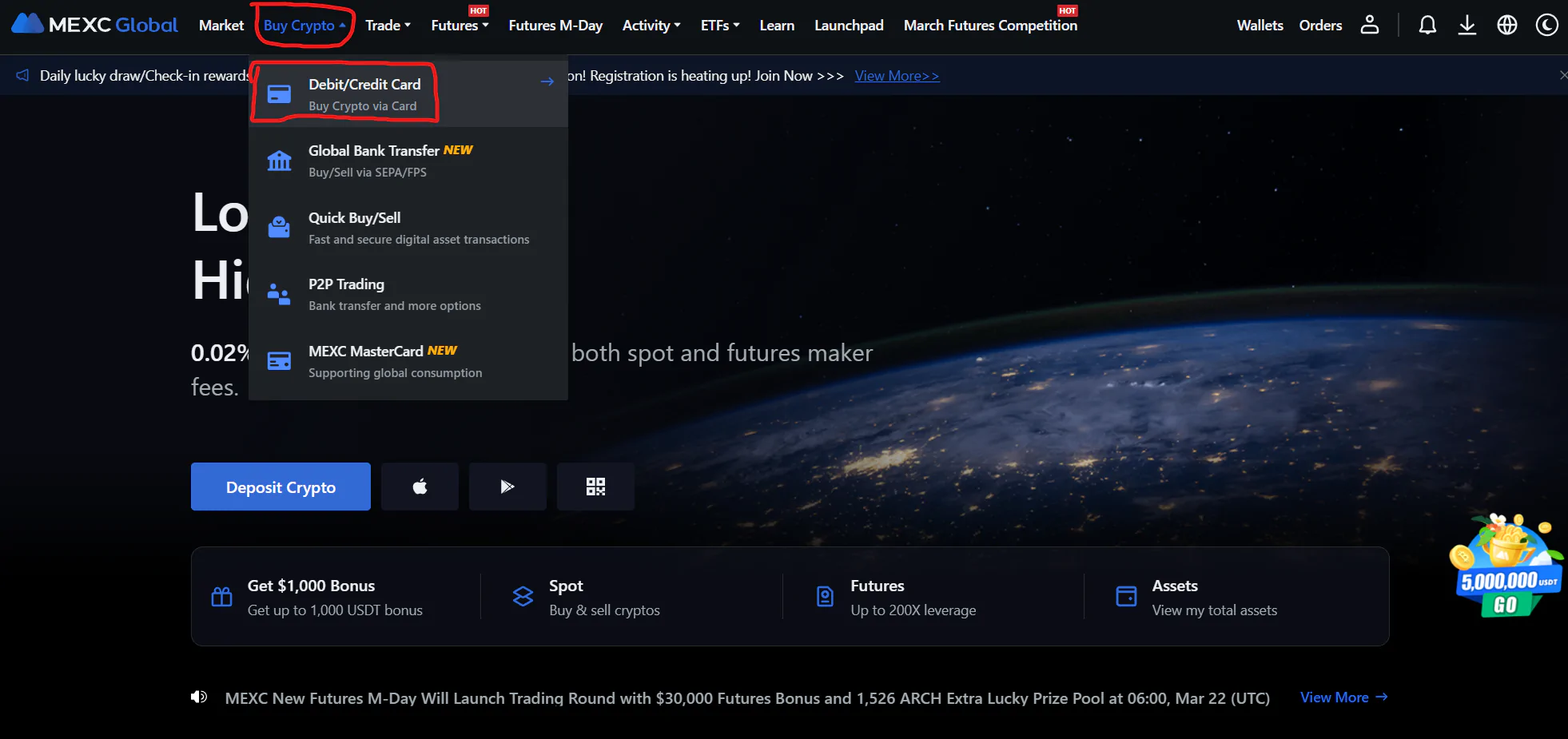 Buying cryptos directly from MEXC