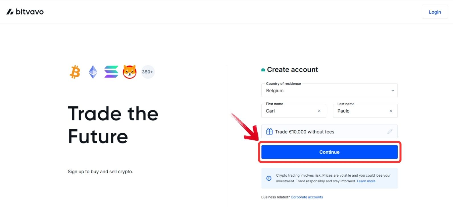 Create a new account on Bitvavo