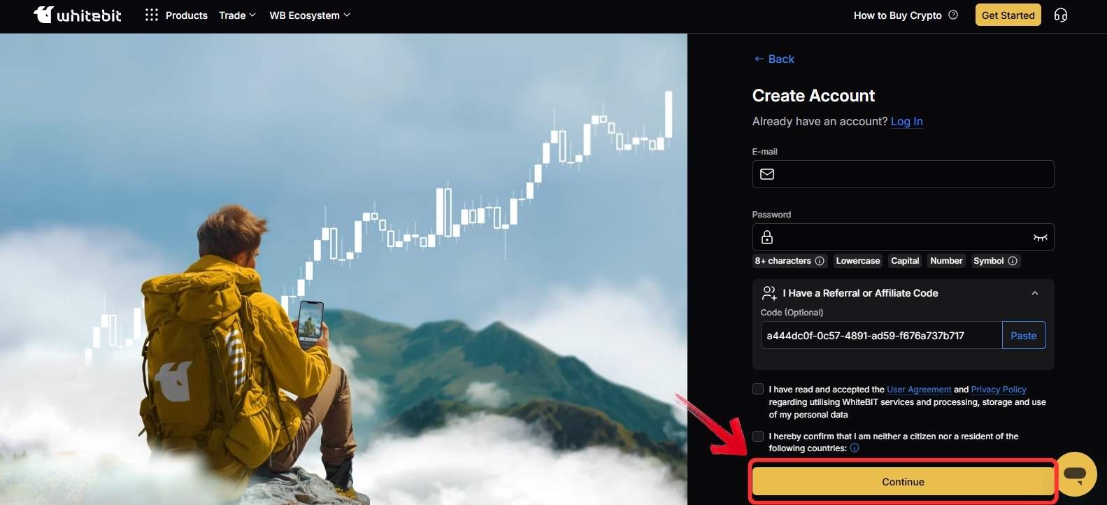 Create a new account on WhiteBIT