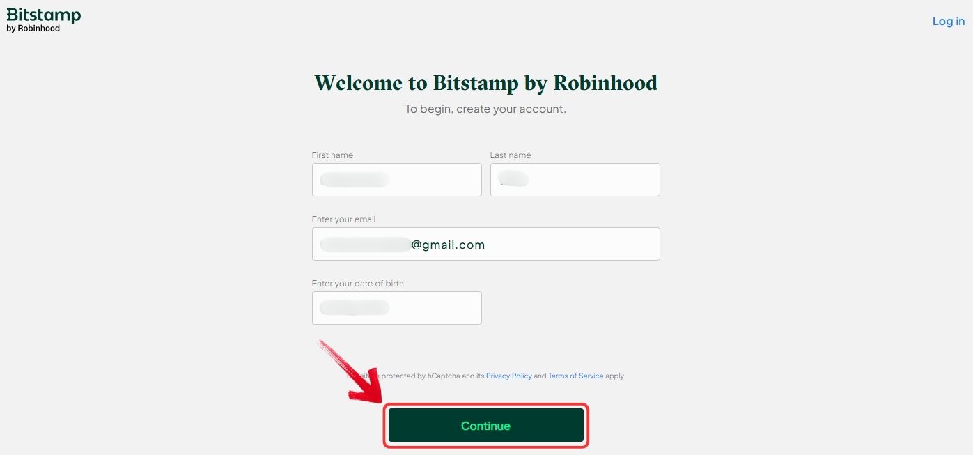 Enter details on Bitstamp