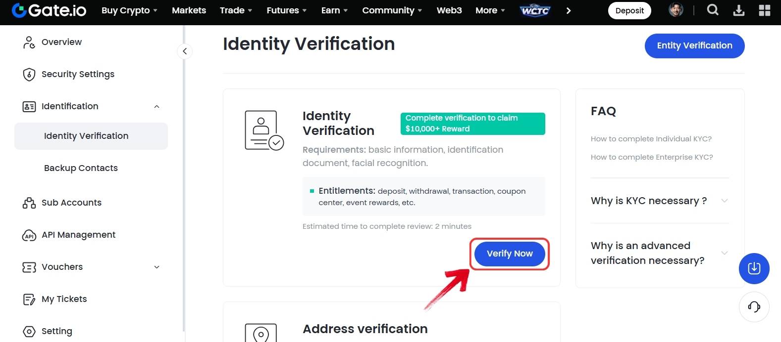 Gate.io Account page