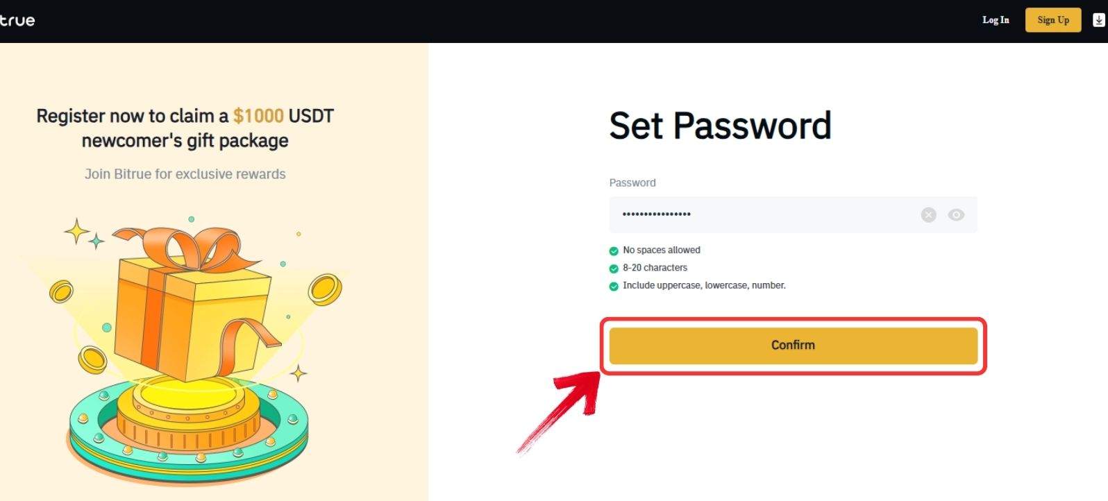 Set up a passowrd for Bitrue account