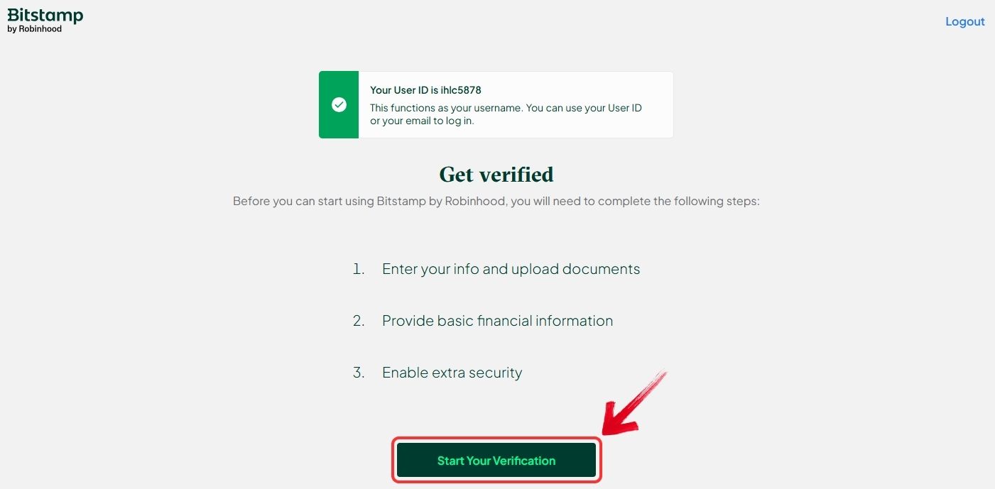 Start identity Verification on Bitstamp