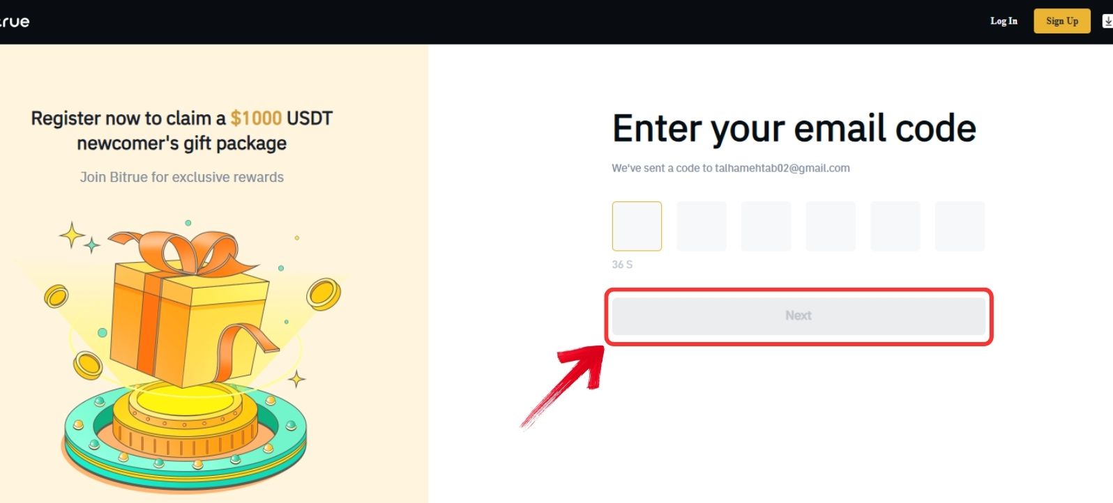 Verify email address on Bitrue