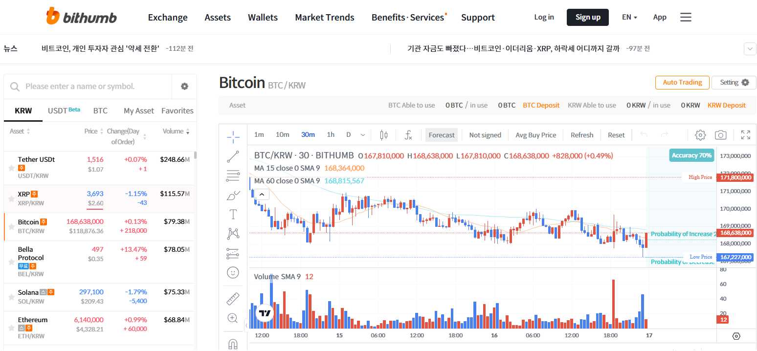 Bithumb trading interface