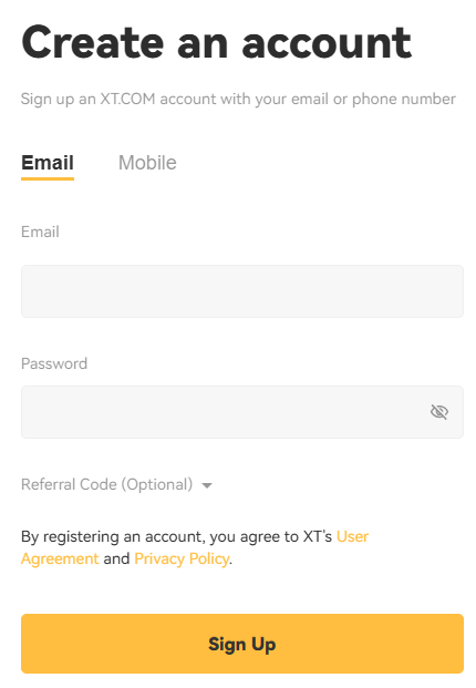 Create an account on XT