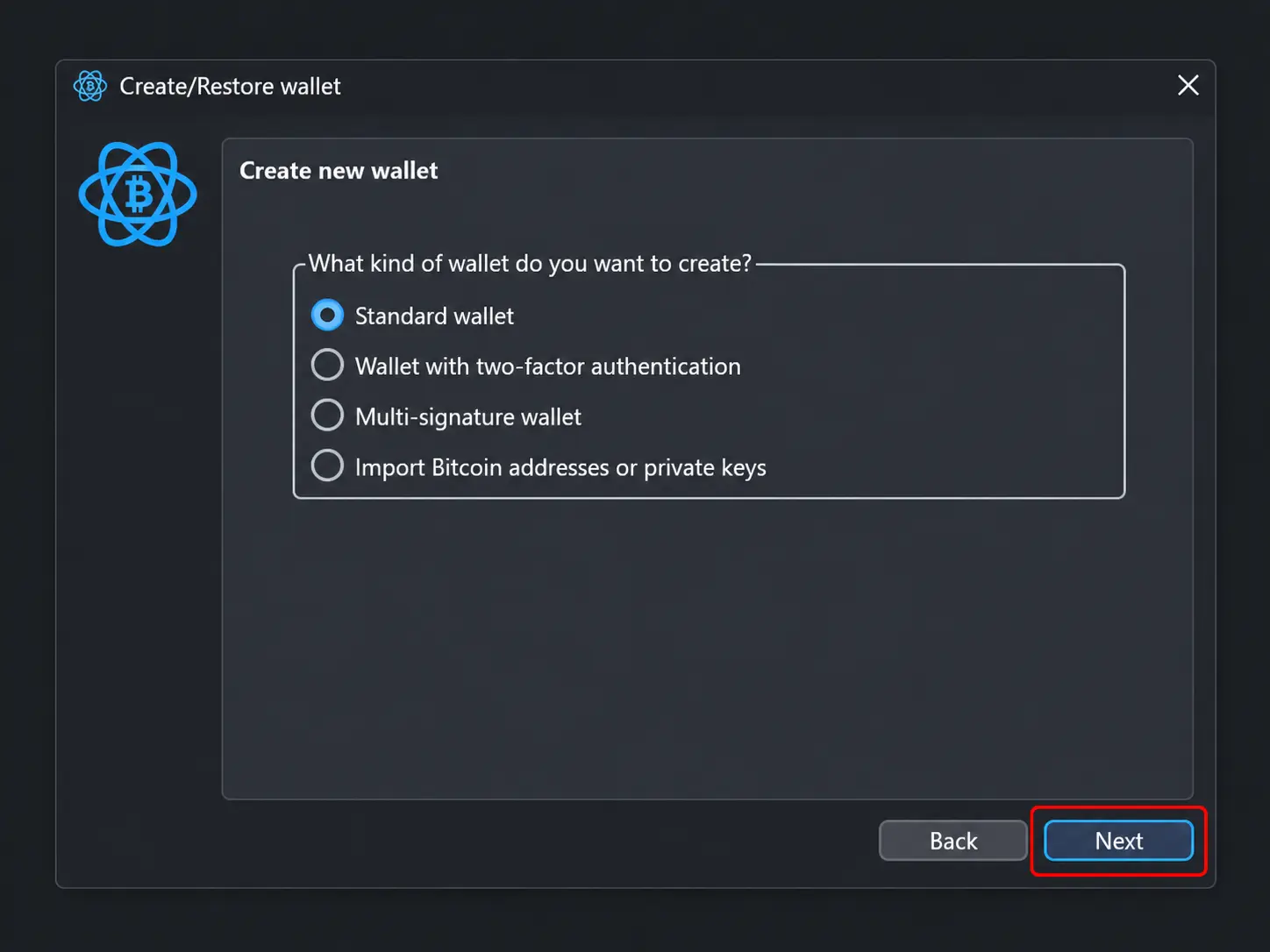 Create/Restore wallet on Electrum