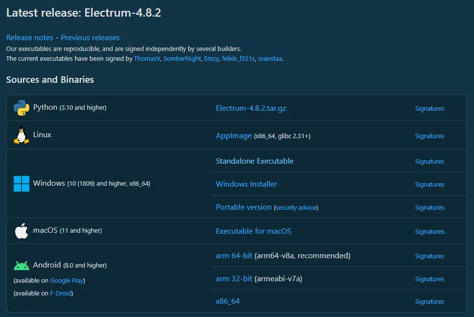 Electrum wallet download page
