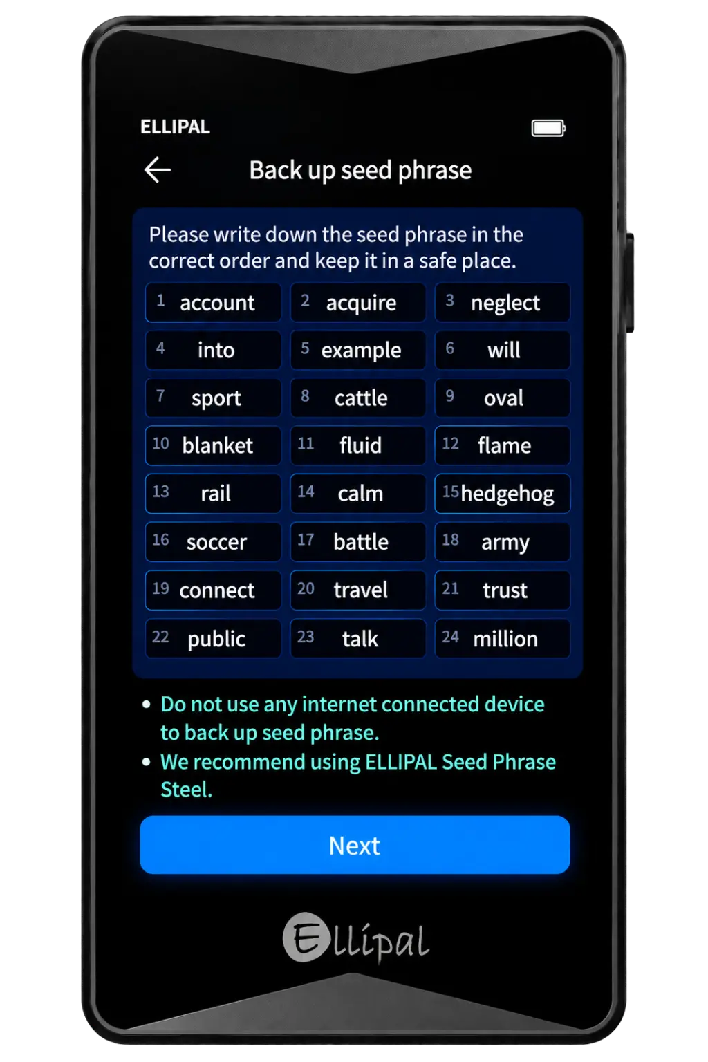 Ellipal Titan 2.0 wallet seed phrase