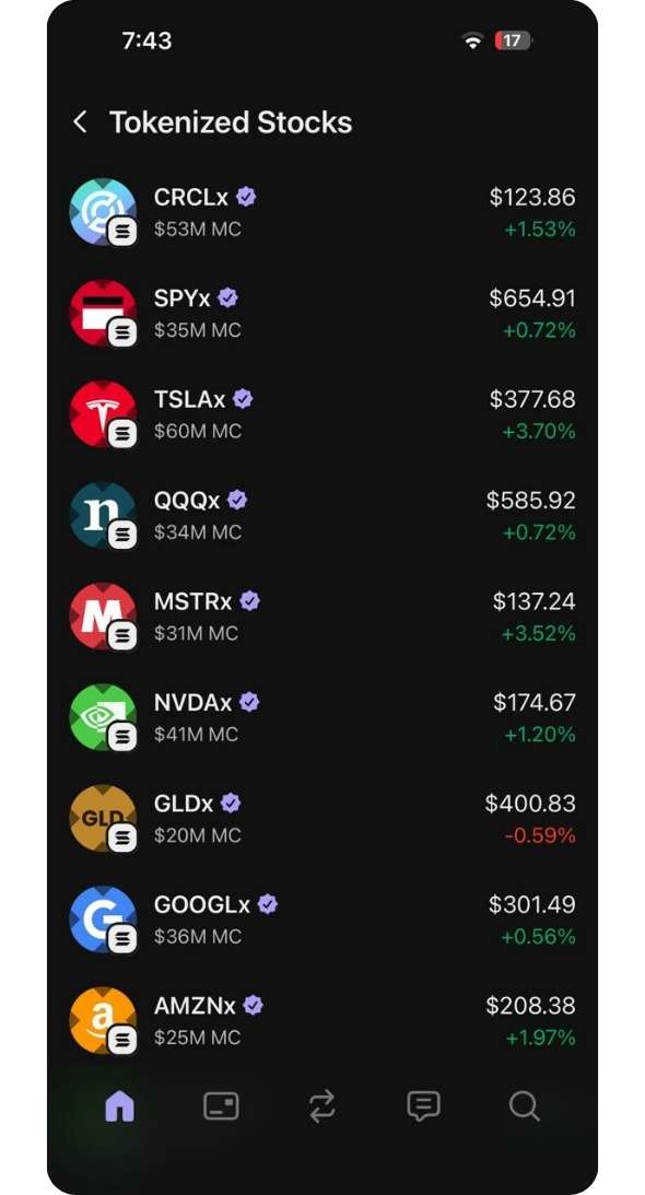 Phantom Wallet Tokenized Stocks Market interface