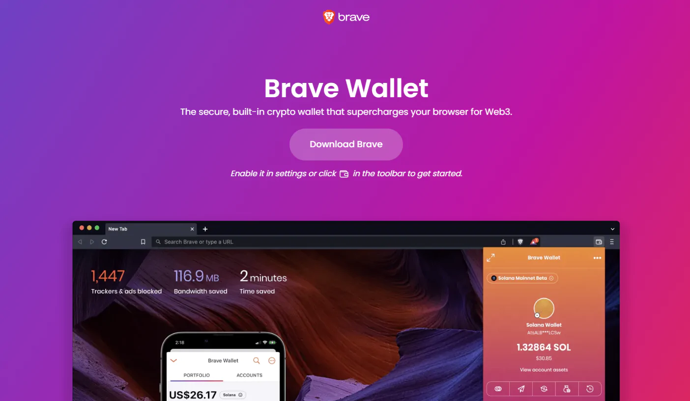 Brave crypto wallet home page
