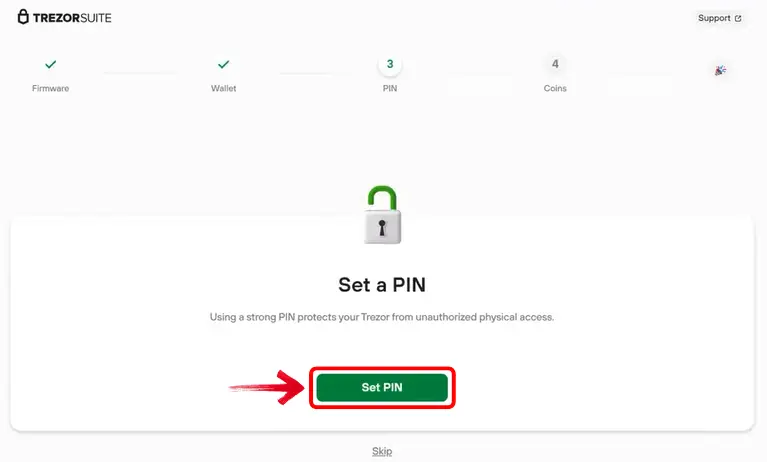 Trezor Model One PIN setup