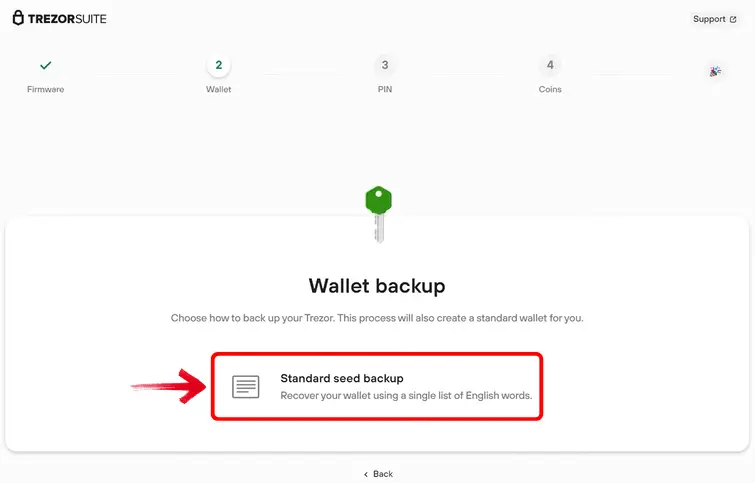 Trezor Model One create backup