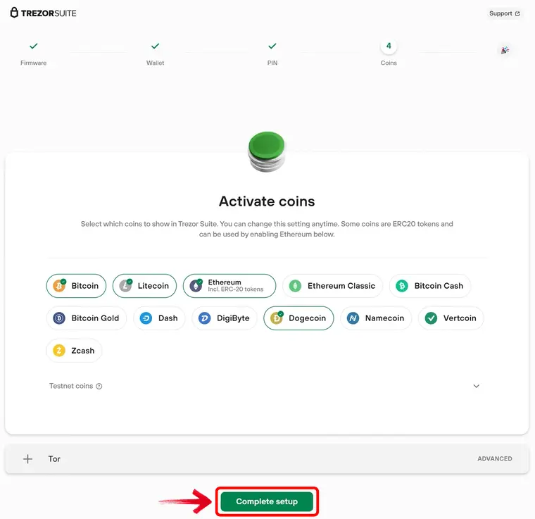 Trezor Model One supported coins