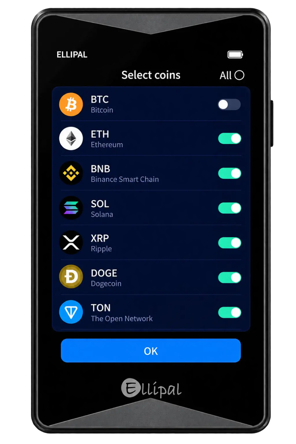 add coins to Ellipal Titan 2.0 dashboard