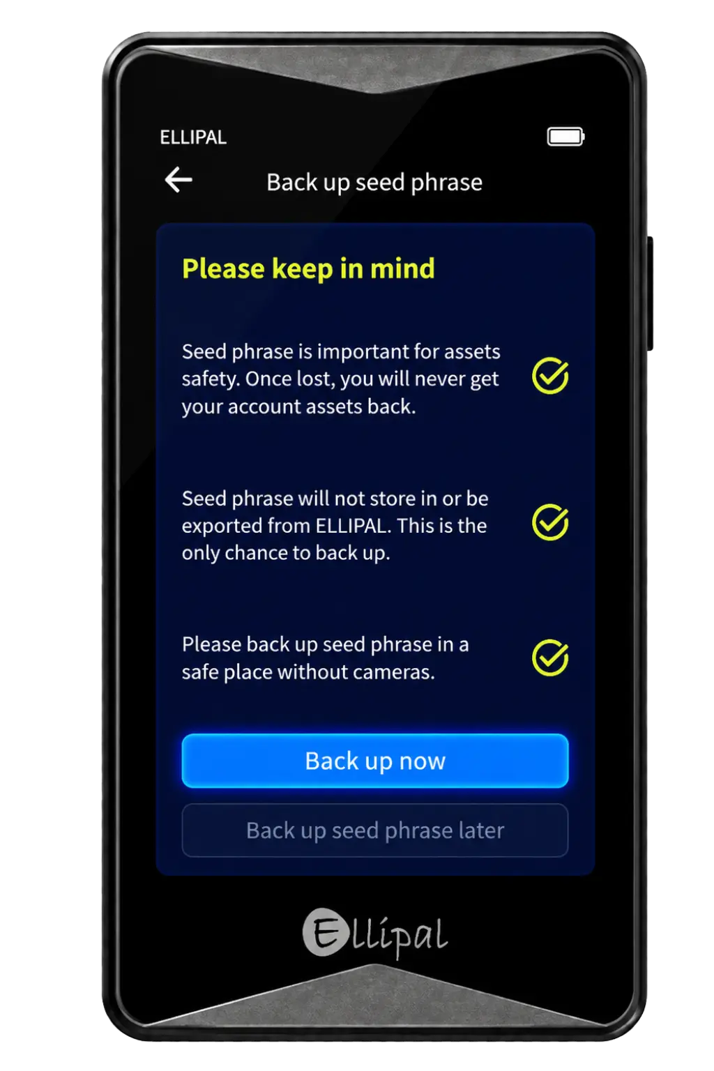 backup you seed phrase for Ellipal Titan 2.0
