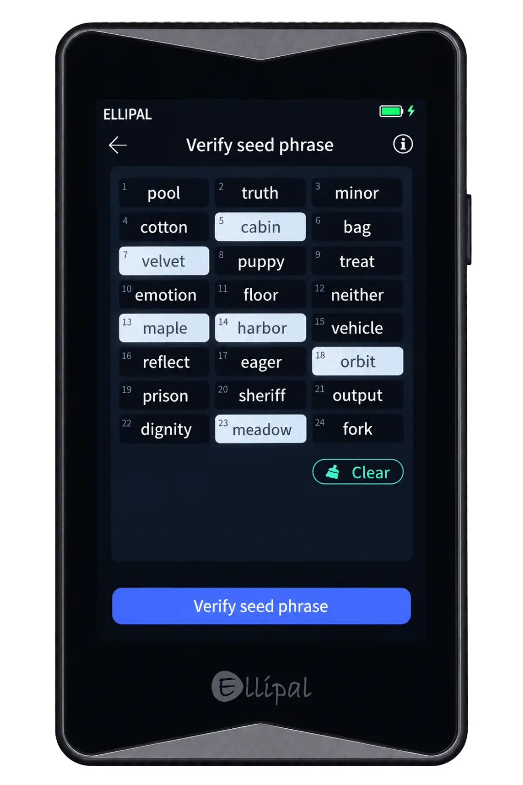 verify seed phrase on Ellipal Titan 2.0