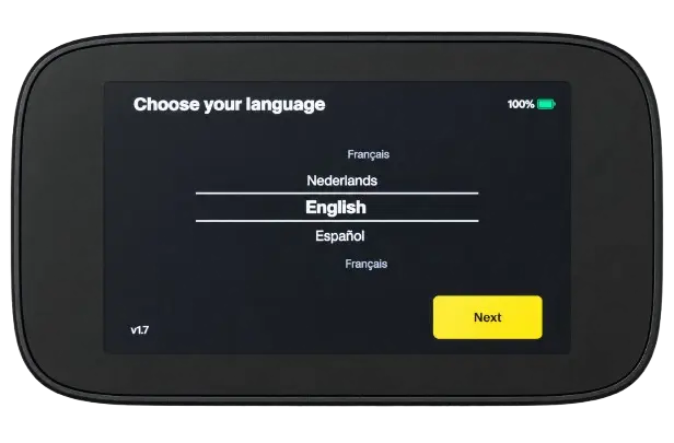Choose preferred language on NGRAVE ZERO wallet