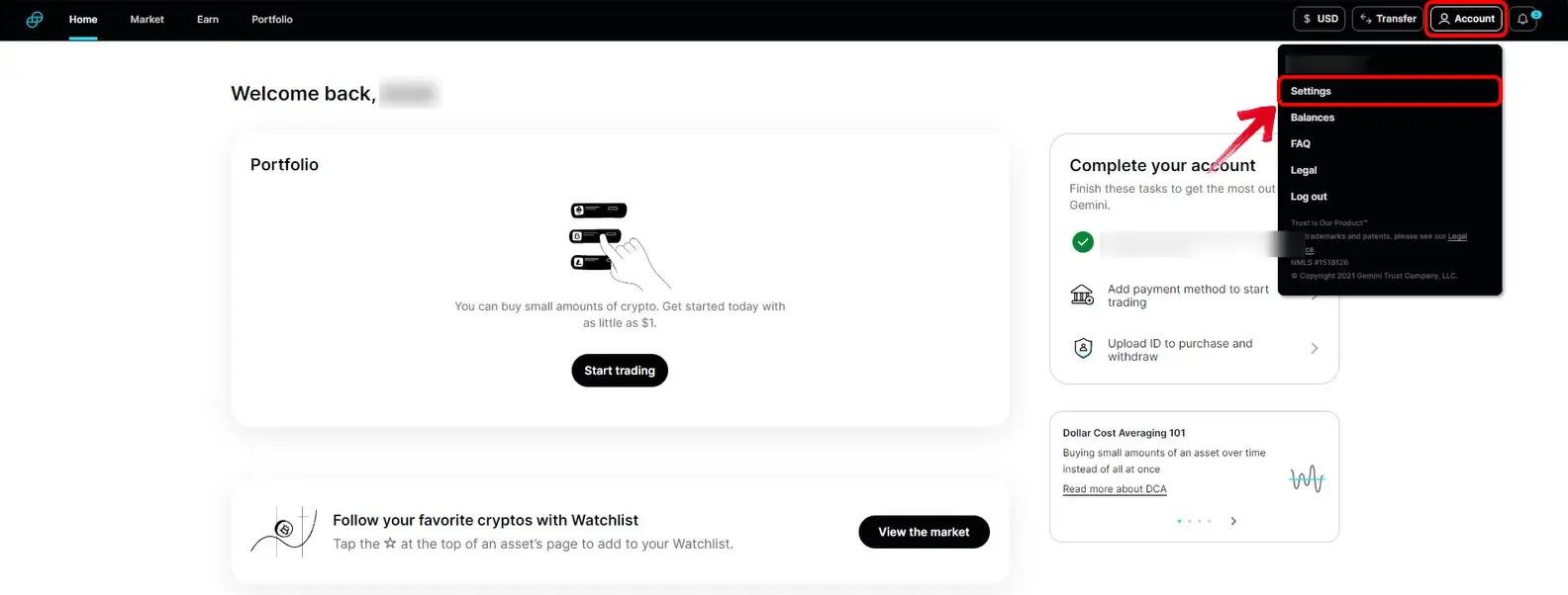 Gemini web Account settings