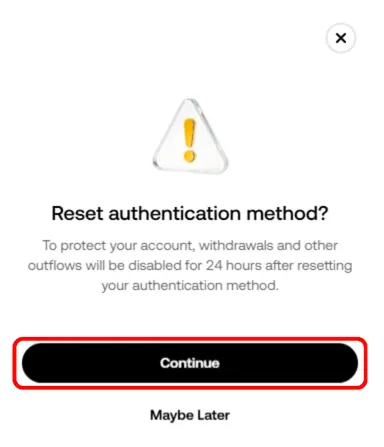 KuCoin authentication method reset security warning