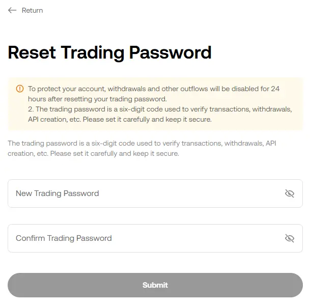 Reset KuCoin trading password