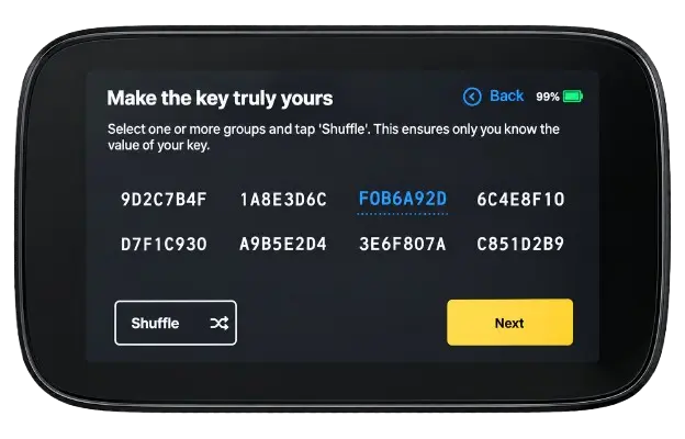 Shuffle Perfect key on NGRAVE ZERO wallet