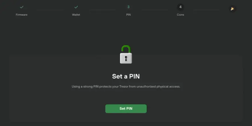 Trezor Model T PIN setup