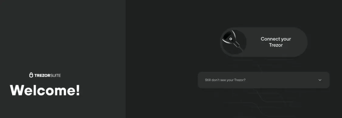Trezor Suite Welcome screen