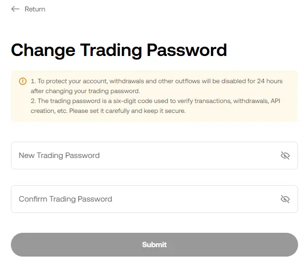 change KuCoin trading password