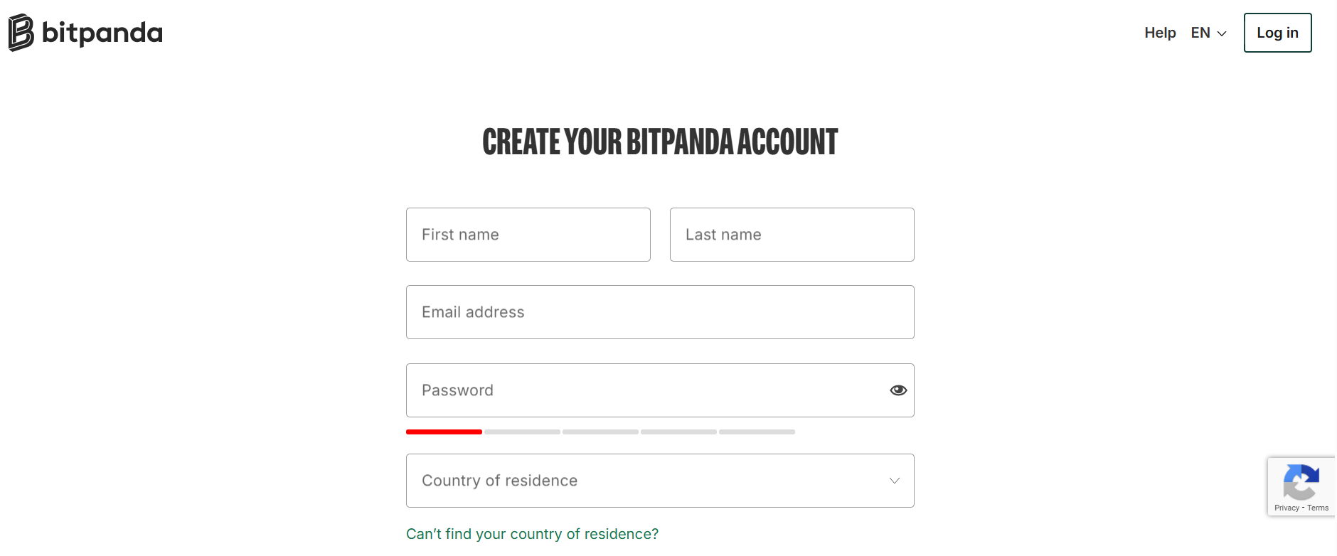 Bitpanda Sign up Page