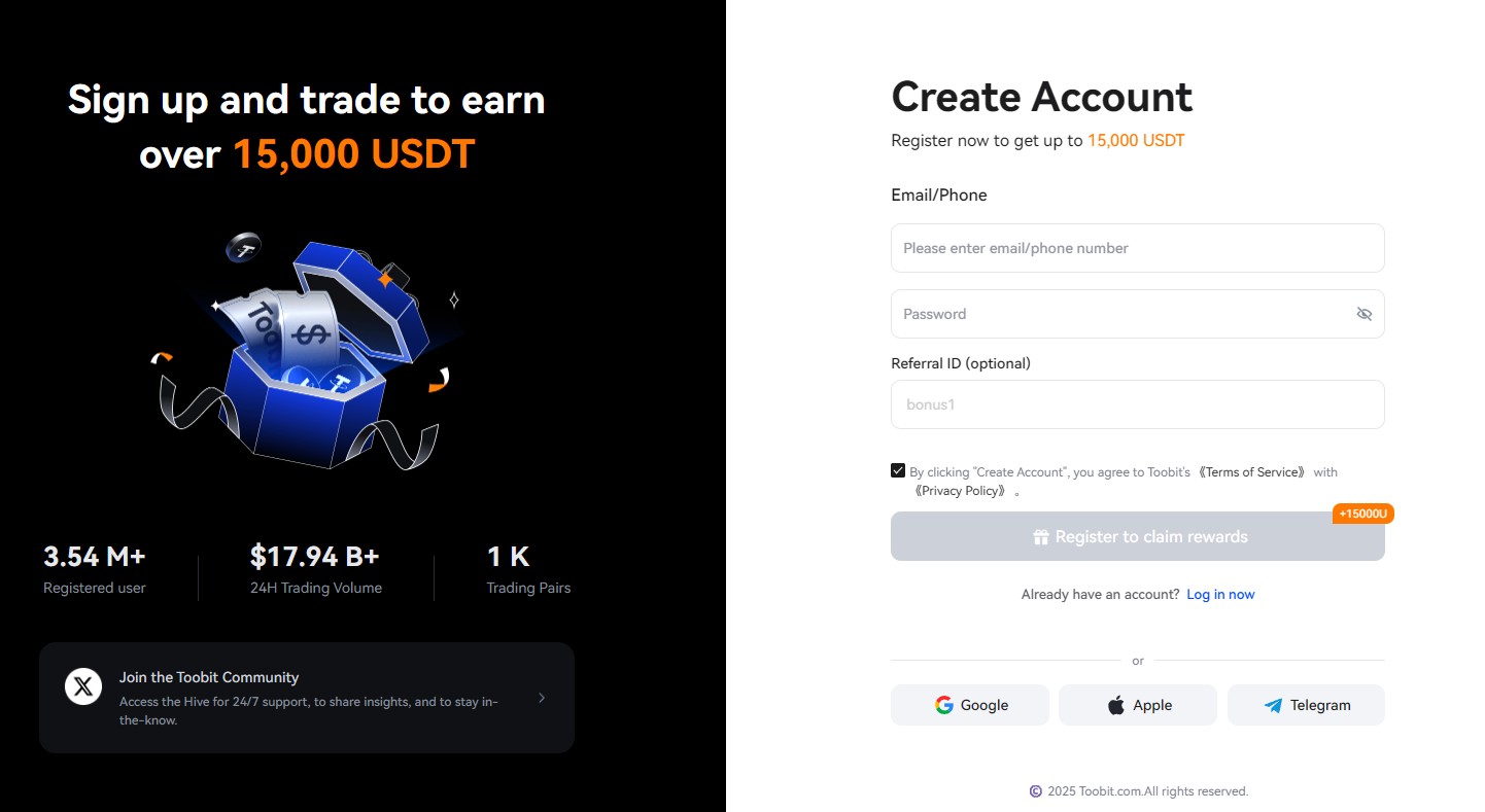 Toobit referral code bonus