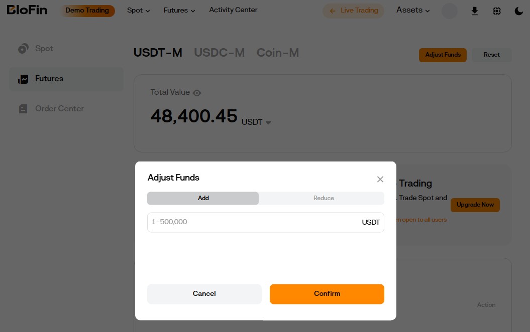 adjust blofin demo funds
