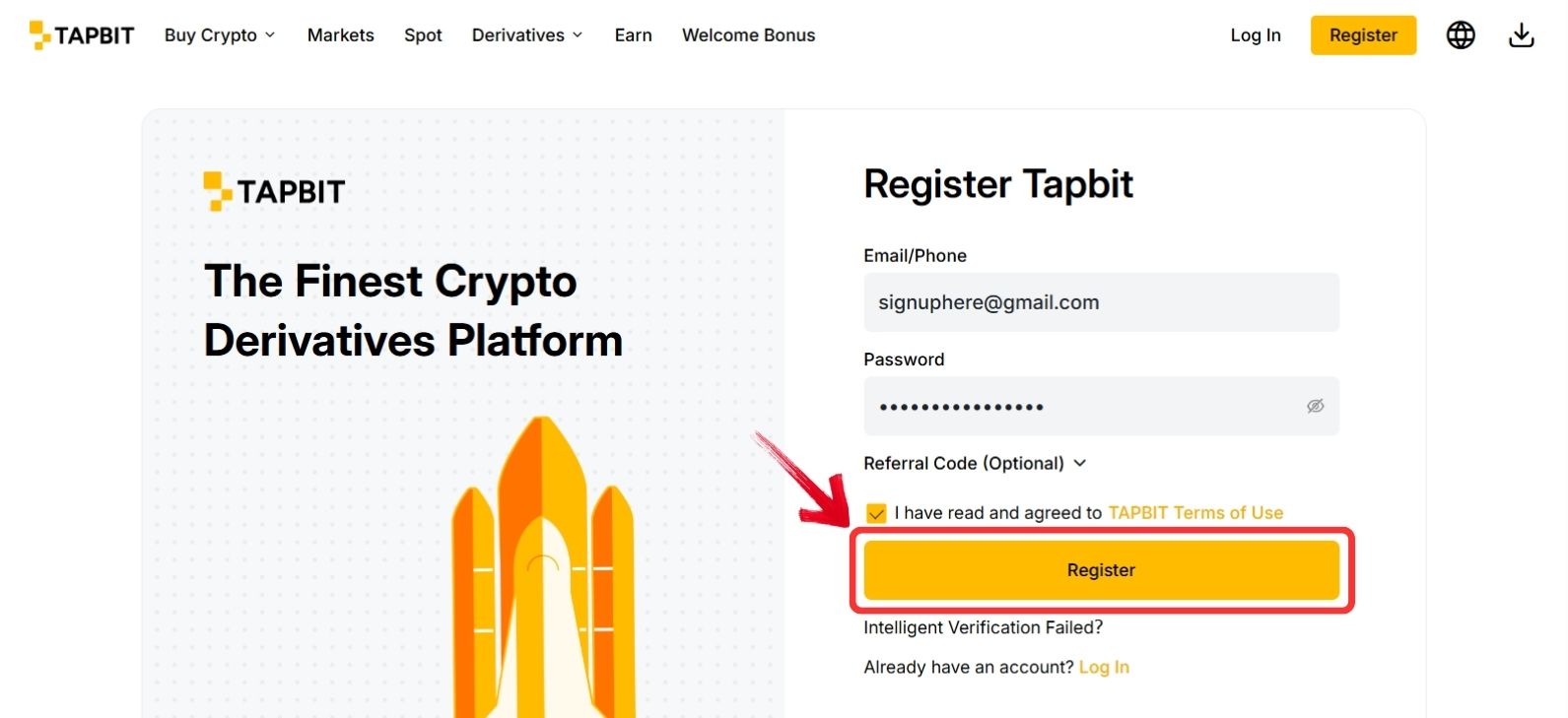 Create a new account on Tapbit