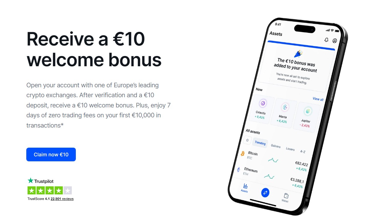 Bitvavo sign-up form showing the welcome bonus