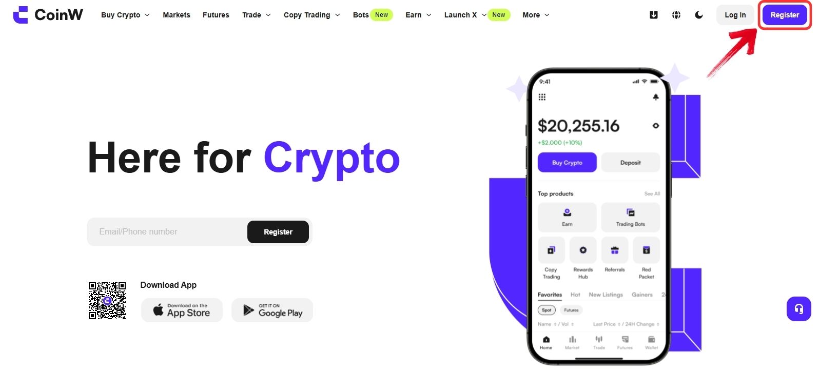 CoinW Register button