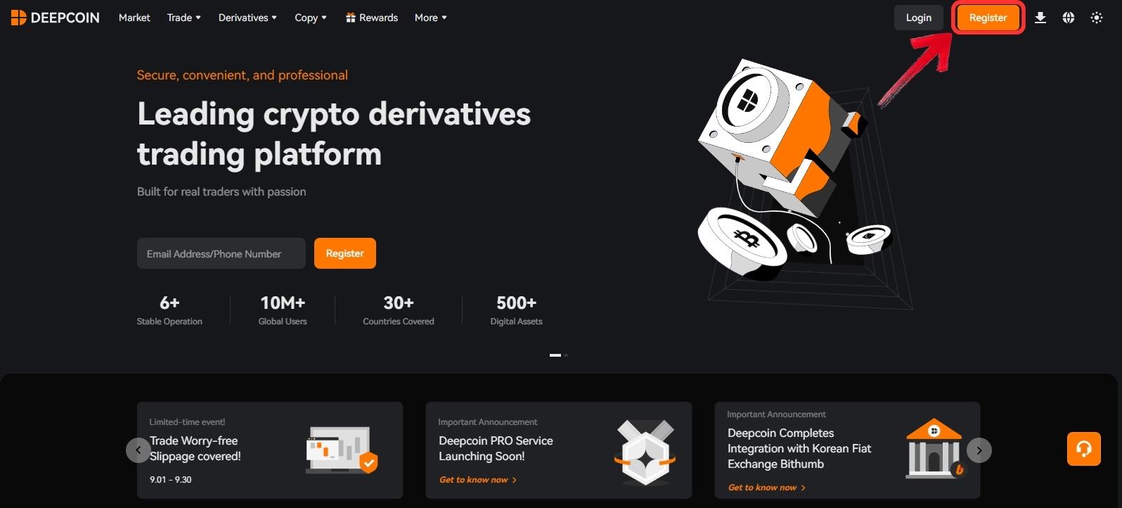 Deepcoin Register button