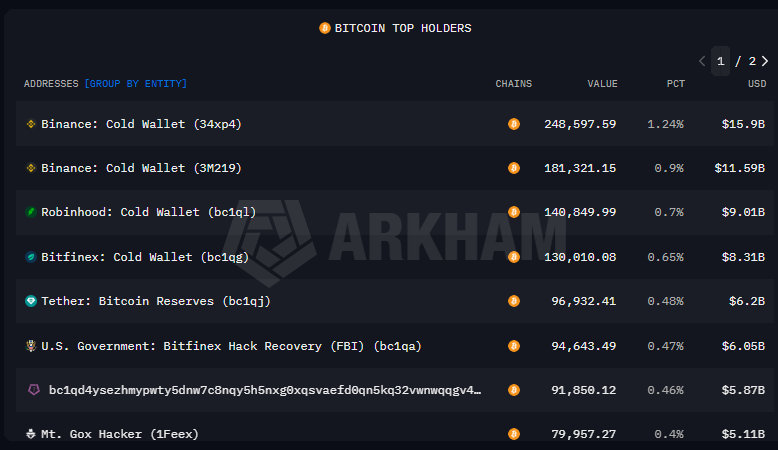 Bitcoin top holders