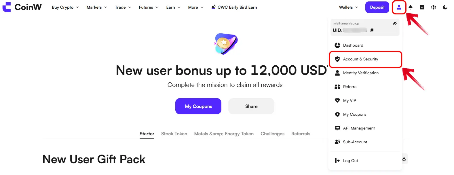 CoinW Account & Security management