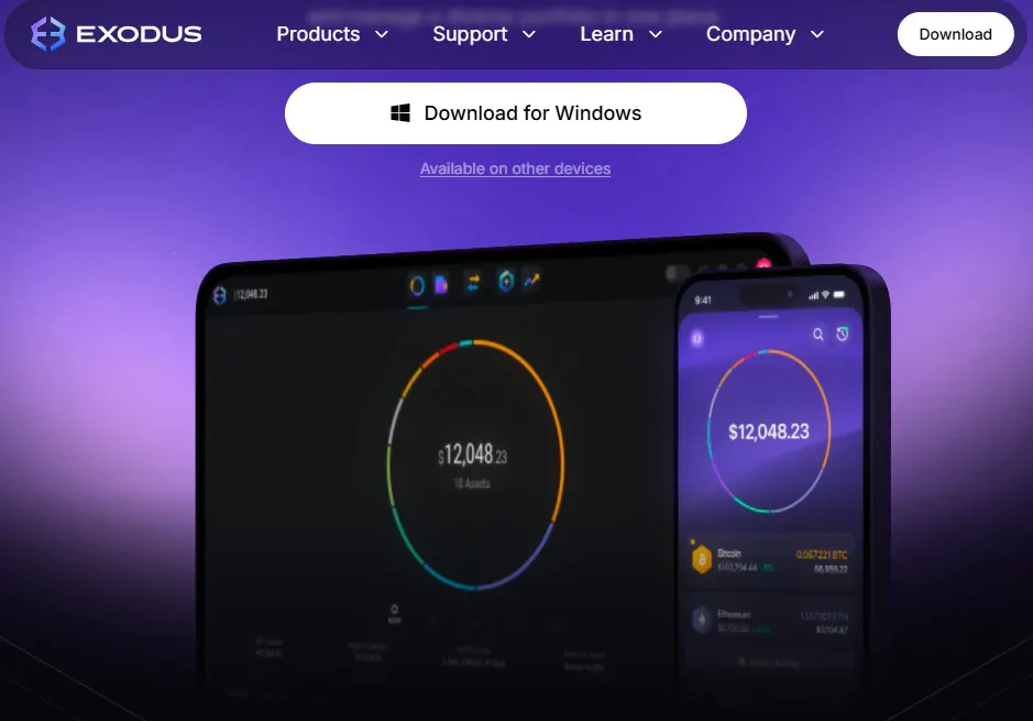 Exodus Wallet homepage