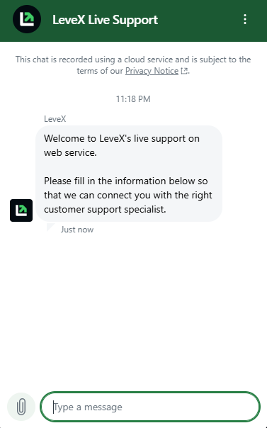 LeveX Live chat support