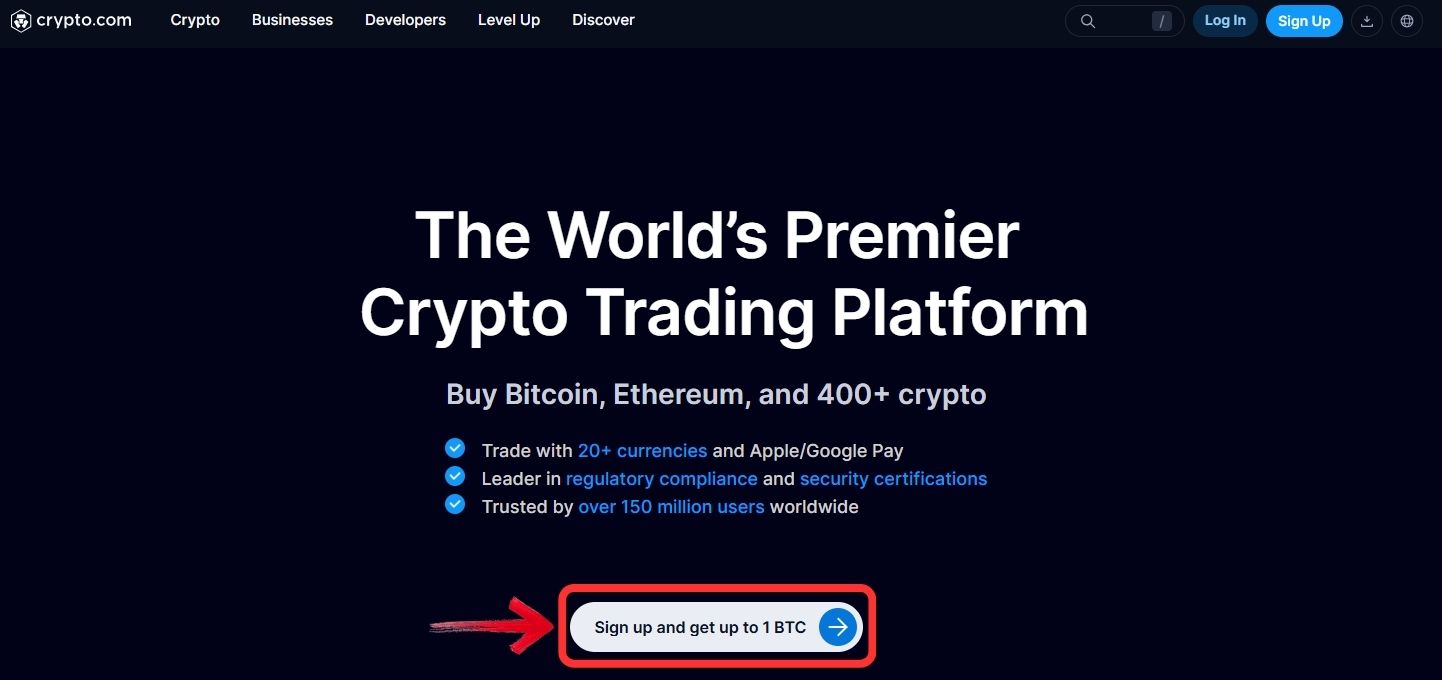 Crypto.com Sign up button