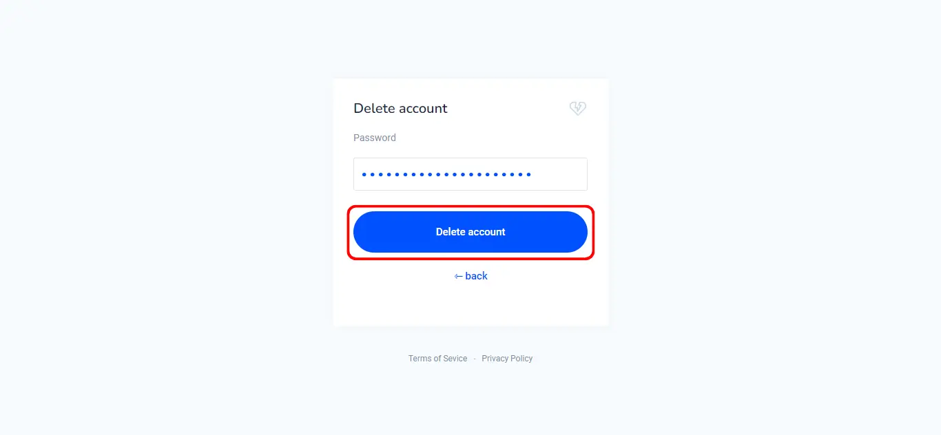 Login password to confirm Bitvavo account deletion
