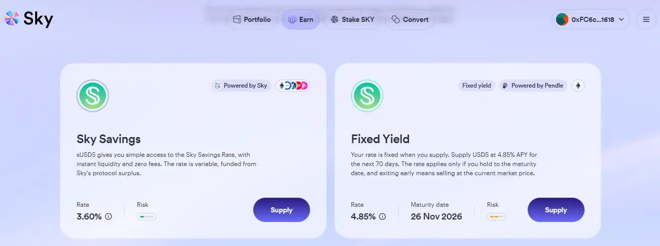 SKY fixed and flexible earn products