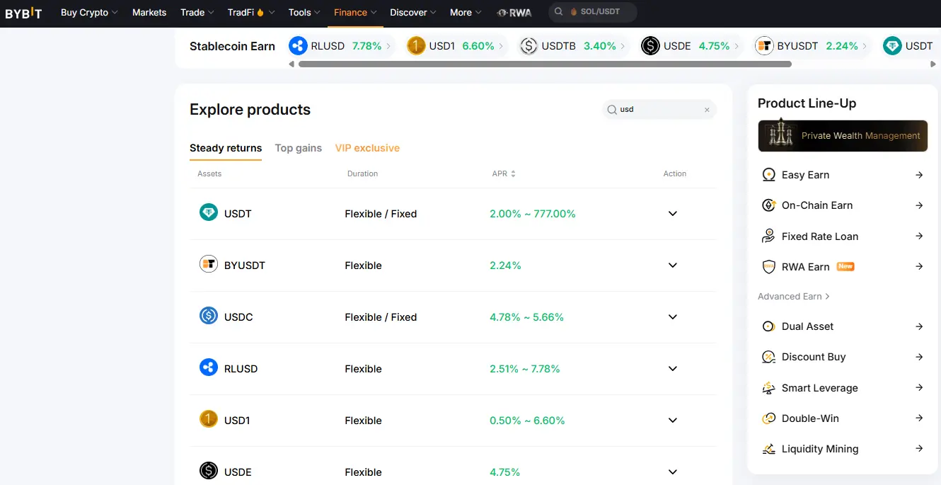 bybit earn platform USD products