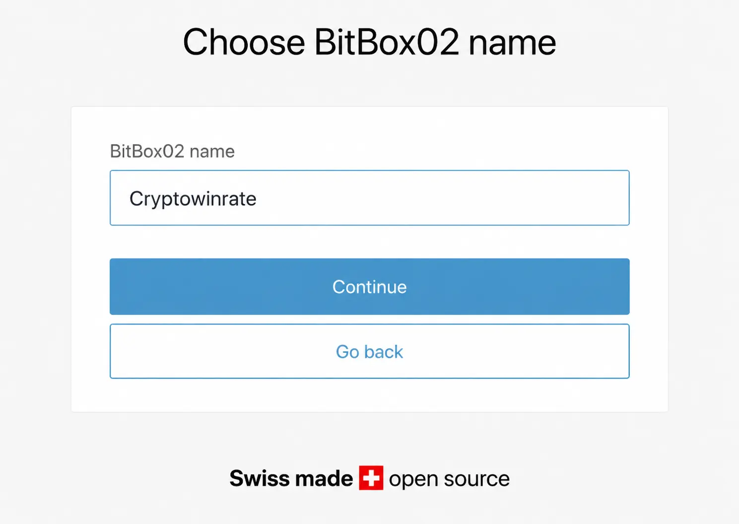 setup name for your BitBox02 Wallet