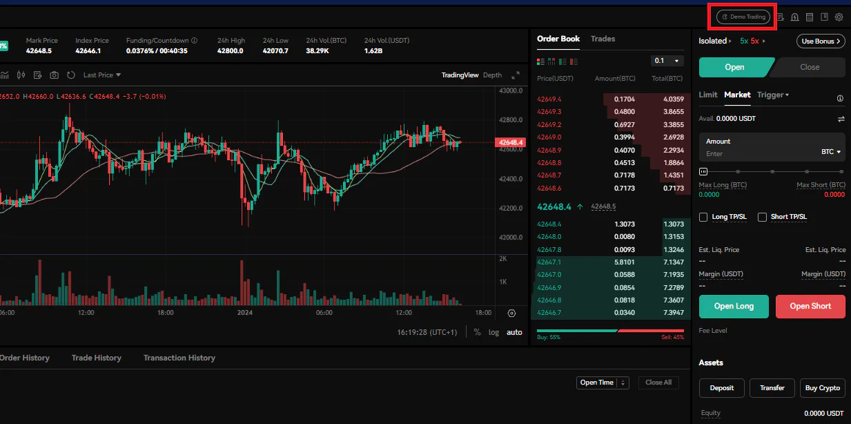 BingX demo trading: Log in and switch to Demo Trading