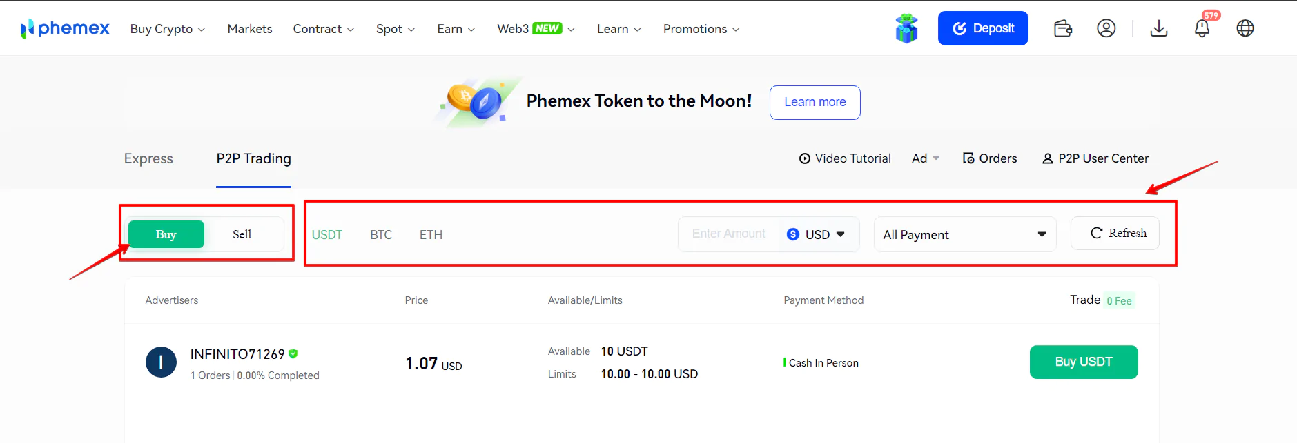 How to Buy Crypto on Phemex Using P2P Trading (3)