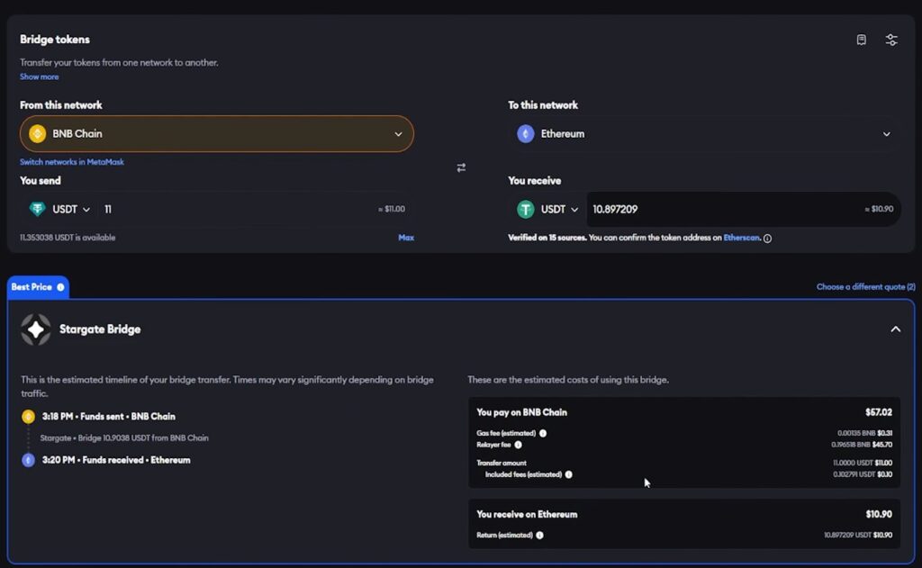 MetaMask bridge associated cost and fees